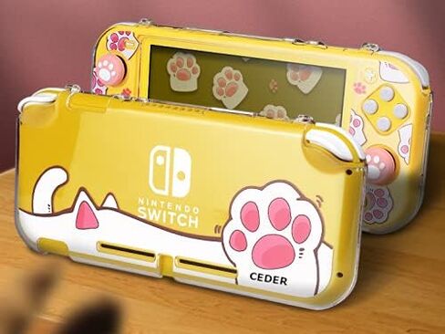 CEDER Protective Case for Nintendo Switch Lite, Pink Cat Paw Theme, Hard Polycarbonate with Tempered Glass Screen Protector and Joystick Caps in Saudi Arabia