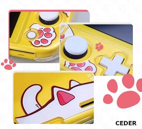 CEDER Protective Case for Nintendo Switch Lite, Pink Cat Paw Theme, Hard Polycarbonate with Tempered Glass Screen Protector and Joystick Caps in Saudi Arabia