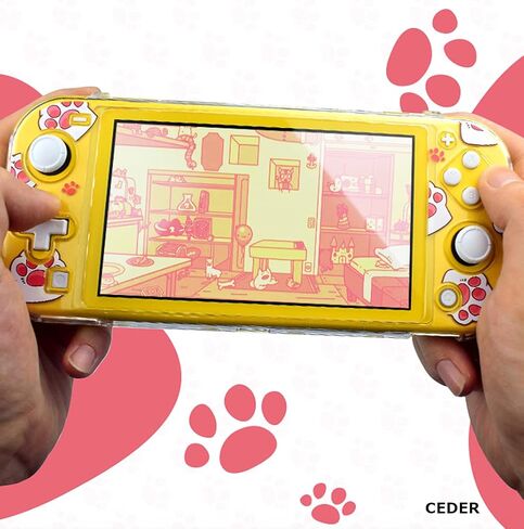 CEDER Protective Case for Nintendo Switch Lite, Pink Cat Paw Theme, Hard Polycarbonate with Tempered Glass Screen Protector and Joystick Caps in Saudi Arabia
