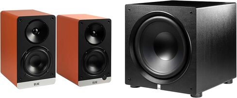 ELAC DCB41-OR - مكبرات صوت تعمل بالطاقة Debut ConneX مقاس 4.5 بوصة - برتقالي، زوج PS500-BK - مضخم صوت Varro Premium مقاس 15 بوصة بقدرة 500 وات مع تقنية EQ التلقائي in Kuwait