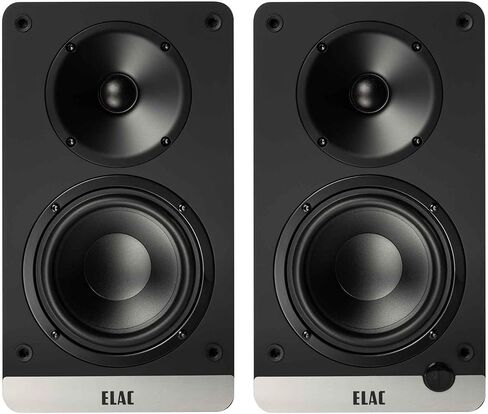 ELAC DCB41-OR - مكبرات صوت تعمل بالطاقة Debut ConneX مقاس 4.5 بوصة - برتقالي، زوج PS500-BK - مضخم صوت Varro Premium مقاس 15 بوصة بقدرة 500 وات مع تقنية EQ التلقائي in Kuwait