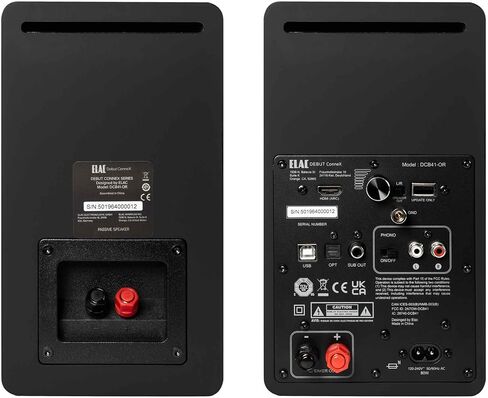 ELAC DCB41-OR - مكبرات صوت تعمل بالطاقة Debut ConneX مقاس 4.5 بوصة - برتقالي، زوج PS500-BK - مضخم صوت Varro Premium مقاس 15 بوصة بقدرة 500 وات مع تقنية EQ التلقائي in Kuwait