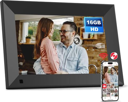 إطار صورة رقمي 8 بوصة ، 1280 × 800 HD IPS إطار الصور الرقمية WiFi ، تخزين 16 جيجابايت ، شارك على الفور الصور/الفيديو عبر التطبيقات/البريد الإلكتروني ، USB/Mirco SD ، Black in Kuwait