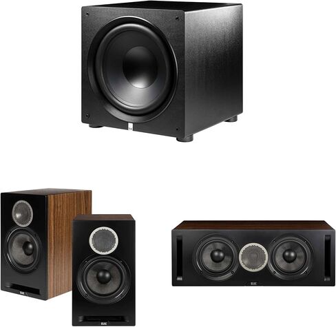 ELAC DBR62-BK - مكبرات صوت على رف الكتب مقاس 6.5 بوصة - أسود، زوج، DCR52-BK - مكبر صوت مركزي مرجعي لأول مرة مقاس 5.25 بوصة - أسود PS500-BK - مضخم صوت Varro Premium مقاس 15 بوصة بقدرة 500 وات in Kuwait