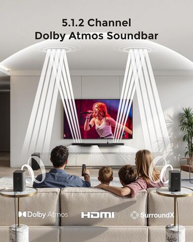 نظام صوت محيطي ULTIMEA 5.1.2 قناة للتلفزيون مع Dolby Atmos، وشريط صوت للتلفزيون الذكي مع مكبري صوت محيطيين، وشريط صوت للمسرح المنزلي، وBluetooth® 5.4، وHDMI eARC، وSkywave F40 (طراز جديد 2026) in Kuwait