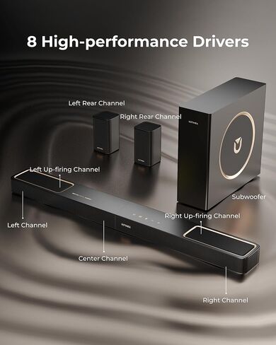 نظام صوت محيطي ULTIMEA 5.1.2 قناة للتلفزيون مع Dolby Atmos، وشريط صوت للتلفزيون الذكي مع مكبري صوت محيطيين، وشريط صوت للمسرح المنزلي، وBluetooth® 5.4، وHDMI eARC، وSkywave F40 (طراز جديد 2026) in Kuwait