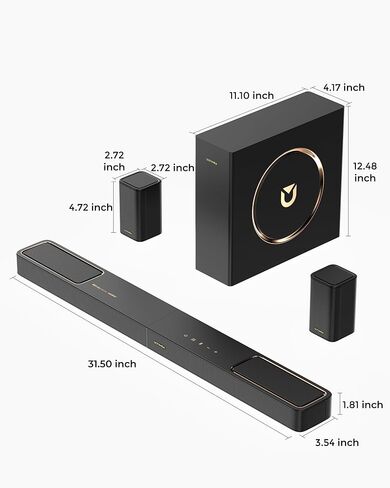 نظام صوت محيطي ULTIMEA 5.1.2 قناة للتلفزيون مع Dolby Atmos، وشريط صوت للتلفزيون الذكي مع مكبري صوت محيطيين، وشريط صوت للمسرح المنزلي، وBluetooth® 5.4، وHDMI eARC، وSkywave F40 (طراز جديد 2026) in Kuwait