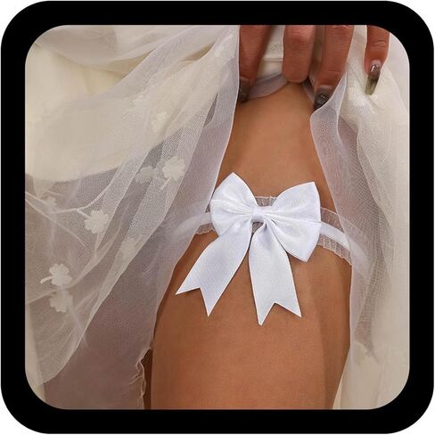 Wedding Garters for Bride White Lace Garter Belt Large Satin Bow Thigh Leg Ring Classic Handmade Stretch Toss Garter Party Porm Body Accessory for Women Teen Girls in Saudi Arabia