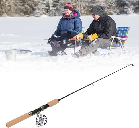 Ice Fishing Rod and Reel Combo, Fiberglass Fishing Rod Combo, EVA Handle Metal Reel with Compact Lightweight Design, 65cm Length, Ideal for Cold Winter in Saudi Arabia