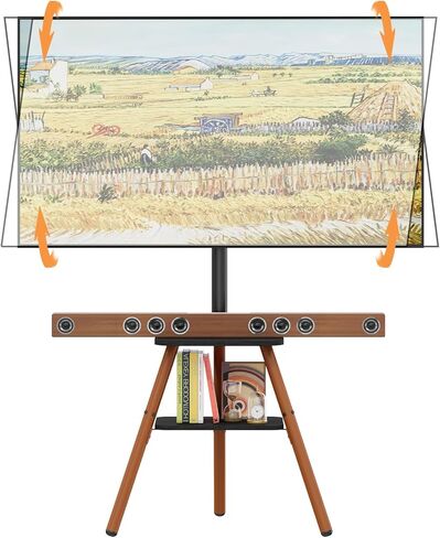 Tripod Easel TV Stand for 23-65 Inch TVs, Floor TV Stand with 2 Shelves and Cable Management for Bedroom/Living Room, Holds up to 80 lbs Adjustable Height Max VESA 400x400mm, Artistic Black Walnut in Saudi Arabia