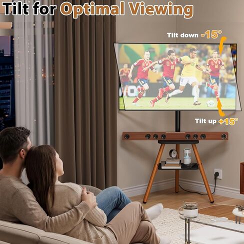 Tripod Easel TV Stand for 23-65 Inch TVs, Floor TV Stand with 2 Shelves and Cable Management for Bedroom/Living Room, Holds up to 80 lbs Adjustable Height Max VESA 400x400mm, Artistic Black Walnut in Saudi Arabia