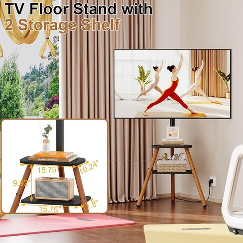Tripod Easel TV Stand for 23-65 Inch TVs, Floor TV Stand with 2 Shelves and Cable Management for Bedroom/Living Room, Holds up to 80 lbs Adjustable Height Max VESA 400x400mm, Artistic Black Walnut in Saudi Arabia