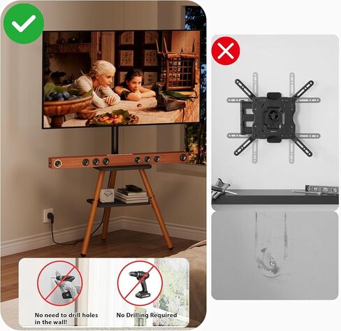 Tripod Easel TV Stand for 23-65 Inch TVs, Floor TV Stand with 2 Shelves and Cable Management for Bedroom/Living Room, Holds up to 80 lbs Adjustable Height Max VESA 400x400mm, Artistic Black Walnut in Saudi Arabia