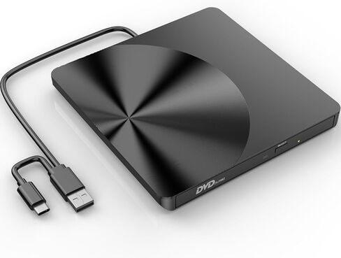 محرك أقراص CD/DVD خارجي محمول، USB 3.0 وUSB C CD Burner +/-RW RW Burner CD ROM قارئ القرص الكاتب الناسخ محرك الأقراص الضوئية لأجهزة الكمبيوتر المحمول وأجهزة الكمبيوتر المكتبية Windows 11/10/8/7 Apple Mac Pro MacBook Mac Linux in Kuwait