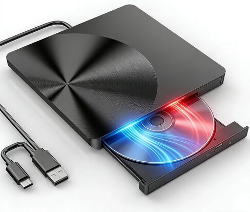محرك أقراص CD/DVD خارجي محمول، USB 3.0 وUSB C CD Burner +/-RW RW Burner CD ROM قارئ القرص الكاتب الناسخ محرك الأقراص الضوئية لأجهزة الكمبيوتر المحمول وأجهزة الكمبيوتر المكتبية Windows 11/10/8/7 Apple Mac Pro MacBook Mac Linux in Kuwait