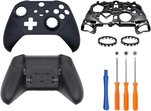 غطاء غطاء خلفي أمامي بديل من hrxkqmil لجهاز تحكم Xbox Elite Series 2، مع ملحقات حلقات عصا التحكم في الإطار الأوسط، أسود in Saudi Arabia