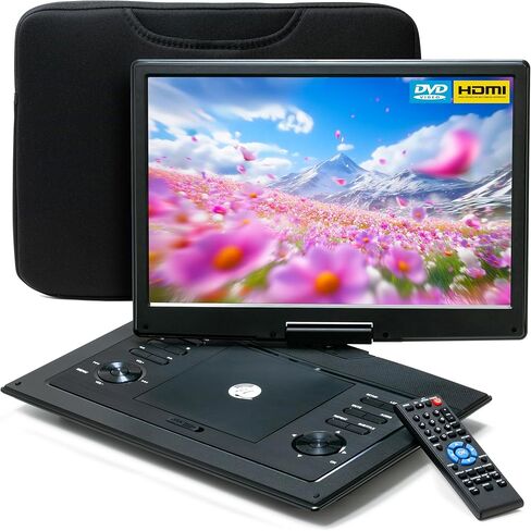مشغل DVD محمول مع شاشة دوارة 15.4 بوصة، بطارية قابلة لإعادة الشحن، جهاز تحكم عن بعد، مشغل DVD للسيارة مع مكبرات صوت مزدوجة، مشغل DVD محمول للأطفال، يدعم CD/DVD/بطاقة SD/USB، يتضمن حقيبة تخزين in Kuwait