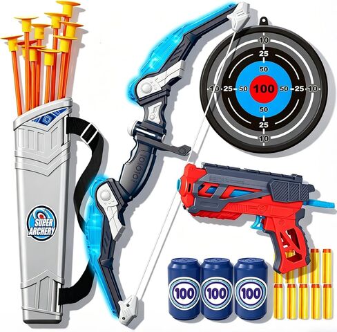 Doloowee Kids Bow and Arrow Set,Archery Toy Set with Light-up LED,10 Suction Cup Arrows,Foam Dart Shooting Toy,Target and Quiver,Indoor & Outdoor Toys Gifts for 3 4 5 6 7 8-12 Years Old Boys Girl in Saudi Arabia