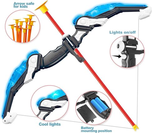 Doloowee Kids Bow and Arrow Set,Archery Toy Set with Light-up LED,10 Suction Cup Arrows,Foam Dart Shooting Toy,Target and Quiver,Indoor & Outdoor Toys Gifts for 3 4 5 6 7 8-12 Years Old Boys Girl in Saudi Arabia