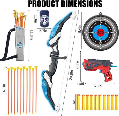 Doloowee Kids Bow and Arrow Set,Archery Toy Set with Light-up LED,10 Suction Cup Arrows,Foam Dart Shooting Toy,Target and Quiver,Indoor & Outdoor Toys Gifts for 3 4 5 6 7 8-12 Years Old Boys Girl in Saudi Arabia
