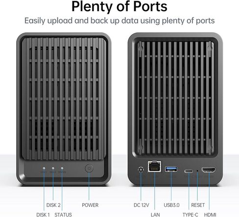 Yxk Zero1 2-Bay Desktop NAS، وحدة تخزين NAS منزلية صامتة للمبتدئين، 2.5 جيجا بايت، سعة قصوى 60 تيرابايت (بدون قرص)، أمان خاص ووصول عن بعد، ذاكرة وصول عشوائي 4 جيجا بايت، 4K HDMI، وحدة تخزين متصلة بالشبكة in Saudi Arabia