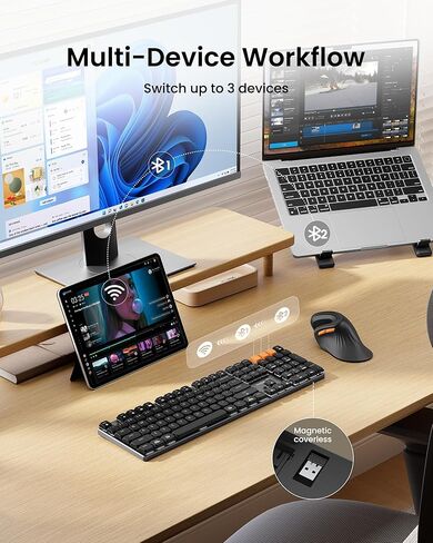 ProtoArc K310 Pro لوحة مفاتيح ميكانيكية بلوتوث، لوحة مفاتيح لاسلكية بإضاءة خلفية لنظام التشغيل Mac/Windows، لوحات مفاتيح ميكانيكية هادئة منخفضة المستوى، أجهزة متعددة، مفاتيح قابلة للبرمجة، ألومنيوم، حجم كامل in Saudi Arabia