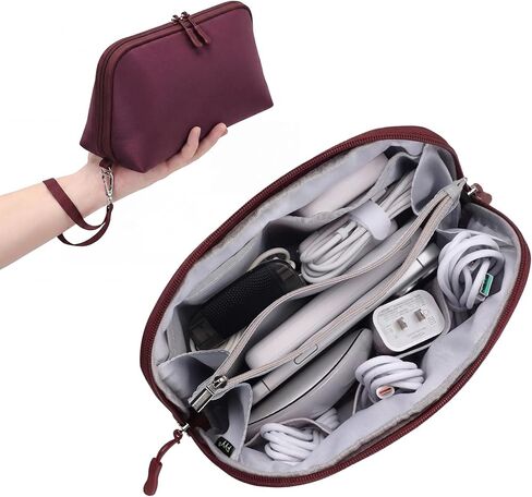 FYY Travel Cable Organizer - 8 Compartments Lightweight Water Resistant Tech Pouch with Wrist Strap, Portable Electronic Accessories Case for Cord Charger Storage for Travel Home Office, Black (Small) in Saudi Arabia
