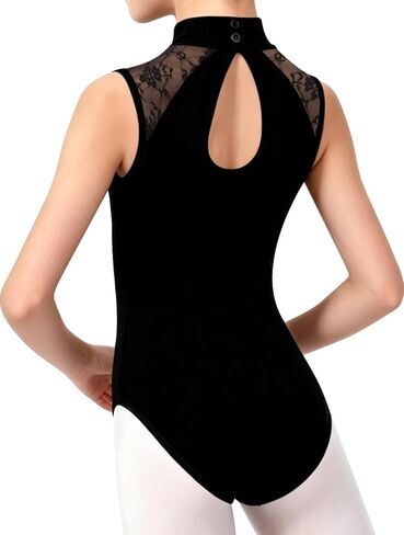 MOLLDAN Girls Dance Leotard Lace Neck Dance Wear Top,Back Bow/Water Drop-Shaped in Kuwait