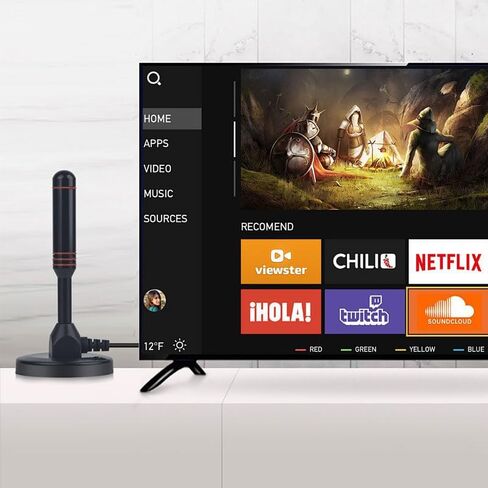 Digital TV Receiver Box with Stable Base HDMI USB Cables for Free Over The Air Channels Live Broadcast on Living Room Bedroom TV, Black in Saudi Arabia