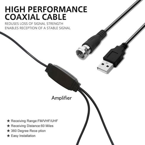 Digital TV Receiver Box with Stable Base HDMI USB Cables for Free Over The Air Channels Live Broadcast on Living Room Bedroom TV, Black in Saudi Arabia