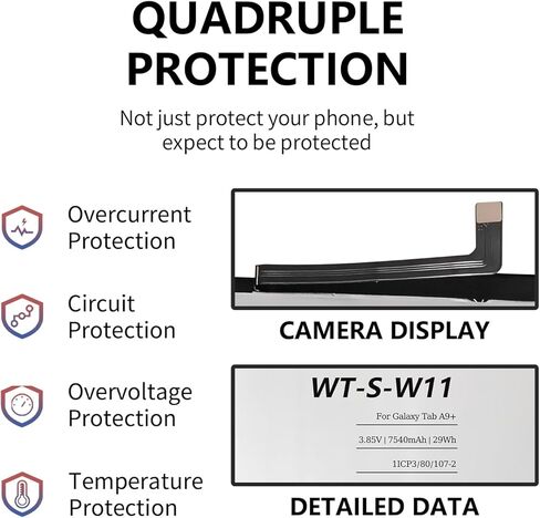 WT-S-W11 Replacement Battery for Samsung Galaxy Tab A9+ 11" (SM-X210/X215/X216/X218U) — 3.85V, 7540mAh, 29Wh, 0-Cycle Lithium Battery with Repair Kit in Saudi Arabia
