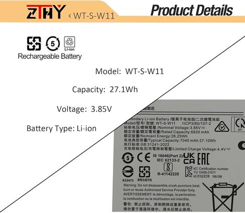 بطارية الكمبيوتر اللوحي WT-S-W11 متوافقة مع Samsung Galaxy Tab A9+ A9 Plus 5G 11 بوصة SM-X210 SM-X215 SM-X216 SM-X218 SM-X218U SM-X218B SM-X216B SM-X216N SM-X210N SM-X210NA GH81-24467A 3.85 فولت 27.1 واط ساعي in Saudi Arabia