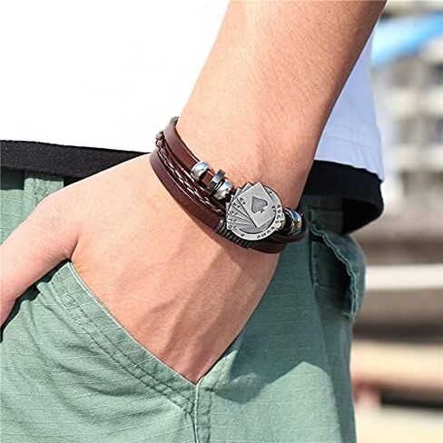 coadipress 3 Pcs Rhinestone Ace of Spades Necklace Earrings Bracelet For Women Men Cute Rhinestone Poker Stud Earrings Braided Leather Cool Bracelet Poker Jewerly Set in Saudi Arabia