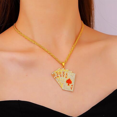 coadipress 3 Pcs Rhinestone Ace of Spades Necklace Earrings Bracelet For Women Men Cute Rhinestone Poker Stud Earrings Braided Leather Cool Bracelet Poker Jewerly Set in Saudi Arabia