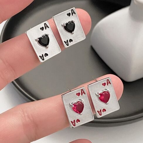 coadipress 3 Pcs Rhinestone Ace of Spades Necklace Earrings Bracelet For Women Men Cute Rhinestone Poker Stud Earrings Braided Leather Cool Bracelet Poker Jewerly Set in Saudi Arabia