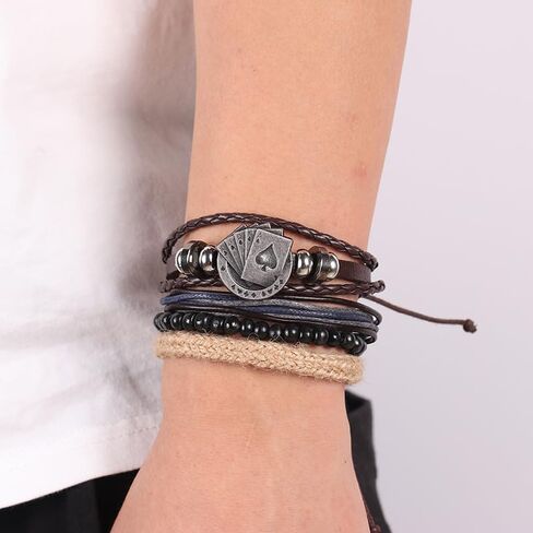 coadipress 3 Pcs Rhinestone Ace of Spades Necklace Earrings Bracelet For Women Men Cute Rhinestone Poker Stud Earrings Braided Leather Cool Bracelet Poker Jewerly Set in Saudi Arabia