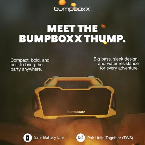 Bumpboxx Bluetooth Retro Boombox Thump, Up to 32-Hour Play Time, Rechargeable Battery, TWS Pairing, IPX6 Water Resistant Boombox with Powerful Bass, USB Port & Adjustable Strap, Un-Mellow Yellow in Saudi Arabia