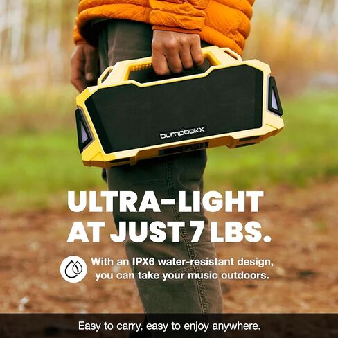 Bumpboxx Bluetooth Retro Boombox Thump, Up to 32-Hour Play Time, Rechargeable Battery, TWS Pairing, IPX6 Water Resistant Boombox with Powerful Bass, USB Port & Adjustable Strap, Un-Mellow Yellow in Saudi Arabia