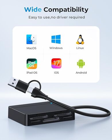 USB C USB3.0 قارئ بطاقات متعدد متعدد، XD/SD/TF/CF/Micro SD/MS 7 في 2 قارئ بطاقة ذاكرة سريع 5 جيجابت في الثانية/كاتب/محور لـ SD SDXC SDHC CF CFI TF Micro SD Micro SDXC Micro SDHC MS MMC، Windows/Linux/Mac OS in Kuwait