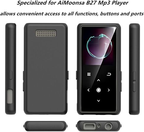 حافظة مشغل Mp3 من AiMoonsa B27، مضادة للانزلاق والصدمات، غطاء حماية مرن خفيف الوزن غير لامع باللون الأسود in Kuwait