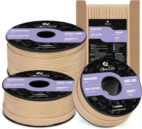 Abma Cord 2mm Paracord 100ft Nylon Rope 3 Strands Type I Cord for DIY, Camping, Outdoor - Max. 200lbs - Black in Saudi Arabia