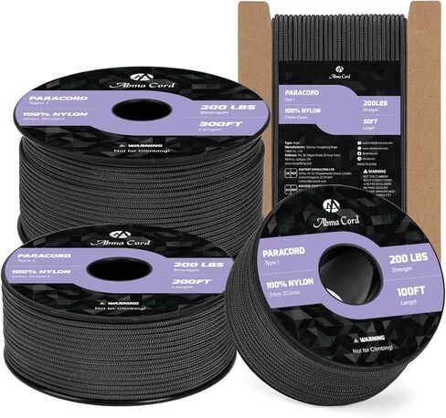 Abma Cord 2mm Paracord 100ft Nylon Rope 3 Strands Type I Cord for DIY, Camping, Outdoor - Max. 200lbs - Black in Saudi Arabia