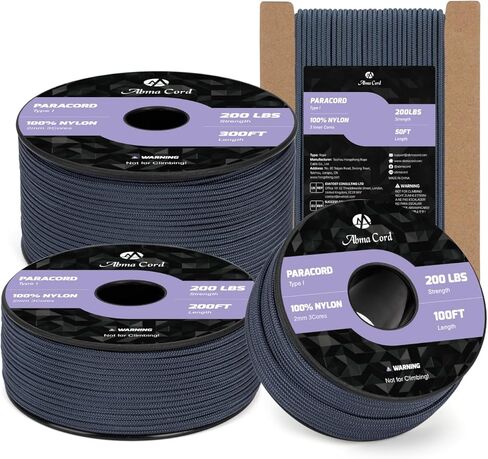 Abma Cord 2mm Paracord 100ft Nylon Rope 3 Strands Type I Cord for DIY, Camping, Outdoor - Max. 200lbs - Black in Saudi Arabia