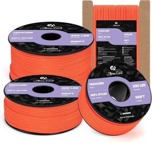 Abma Cord 2mm Paracord 100ft Nylon Rope 3 Strands Type I Cord for DIY, Camping, Outdoor - Max. 200lbs - Black in Saudi Arabia