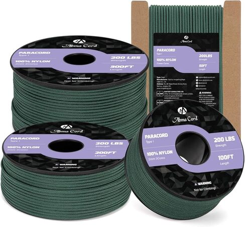 Abma Cord 2mm Paracord 100ft Nylon Rope 3 Strands Type I Cord for DIY, Camping, Outdoor - Max. 200lbs - Black in Saudi Arabia