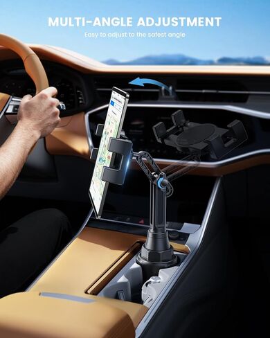 Lamicall Car Cup Tablet Holder - [15" Height Adjustable][ Fast Setup] Cup Holder Phone Holders, Multi Angle Car Mounts as Gifts for 5.2-13" iPad Pro 2025, Air, Mini, iPhone 17e, Car Accessories in Saudi Arabia