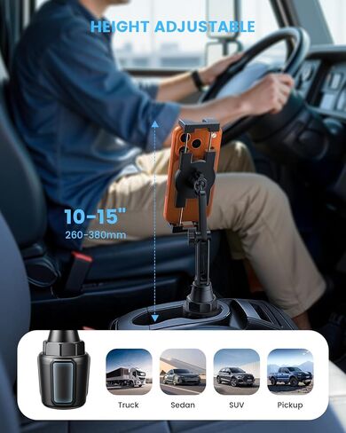 Lamicall Car Cup Tablet Holder - [15" Height Adjustable][ Fast Setup] Cup Holder Phone Holders, Multi Angle Car Mounts as Gifts for 5.2-13" iPad Pro 2025, Air, Mini, iPhone 17e, Car Accessories in Saudi Arabia