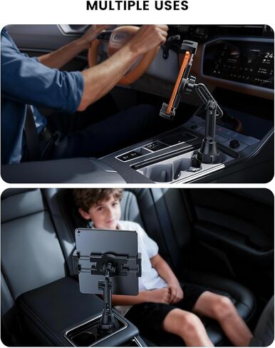 Lamicall Car Cup Tablet Holder - [15" Height Adjustable][ Fast Setup] Cup Holder Phone Holders, Multi Angle Car Mounts as Gifts for 5.2-13" iPad Pro 2025, Air, Mini, iPhone 17e, Car Accessories in Saudi Arabia