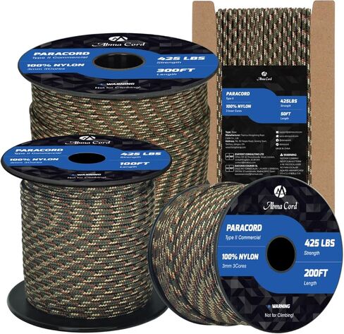 Abma Cord Paracord 3mm 100ft 100% نايلون حبل النوع II 3 خيوط حبل المظلة - الحد الأقصى. 425 رطل - أسود in Kuwait