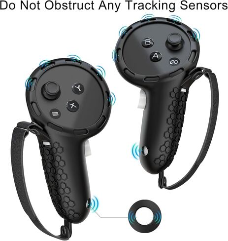 Controller Grips Compatible with Meta Quest 3S Oculus Quest 3 Controllers Straps Knuckle Hand Strap with Battery Opening Covers with Thumbsticks Covers Black, Batteries Not Included in Saudi Arabia